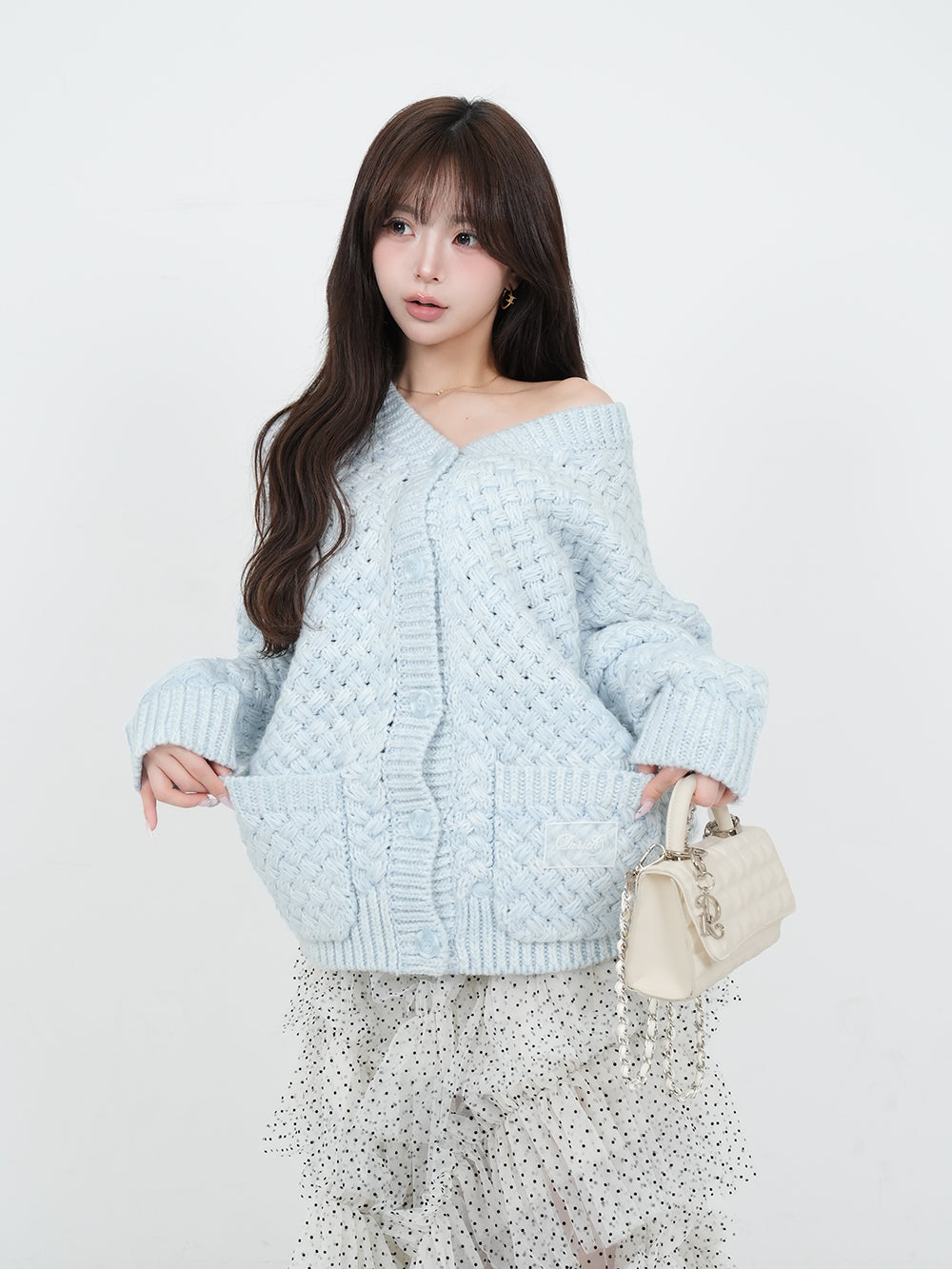 アントルラックボリュームニットカーディガン - sax