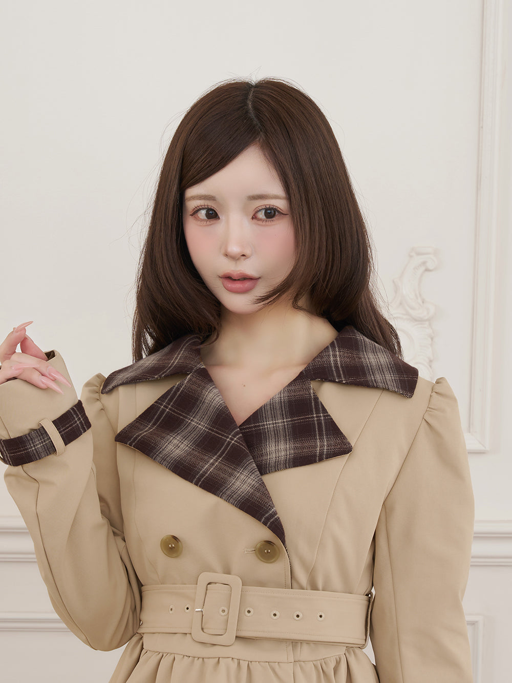 モデル：158cm（着用サイズ：FREE　着用カラー：BEG）