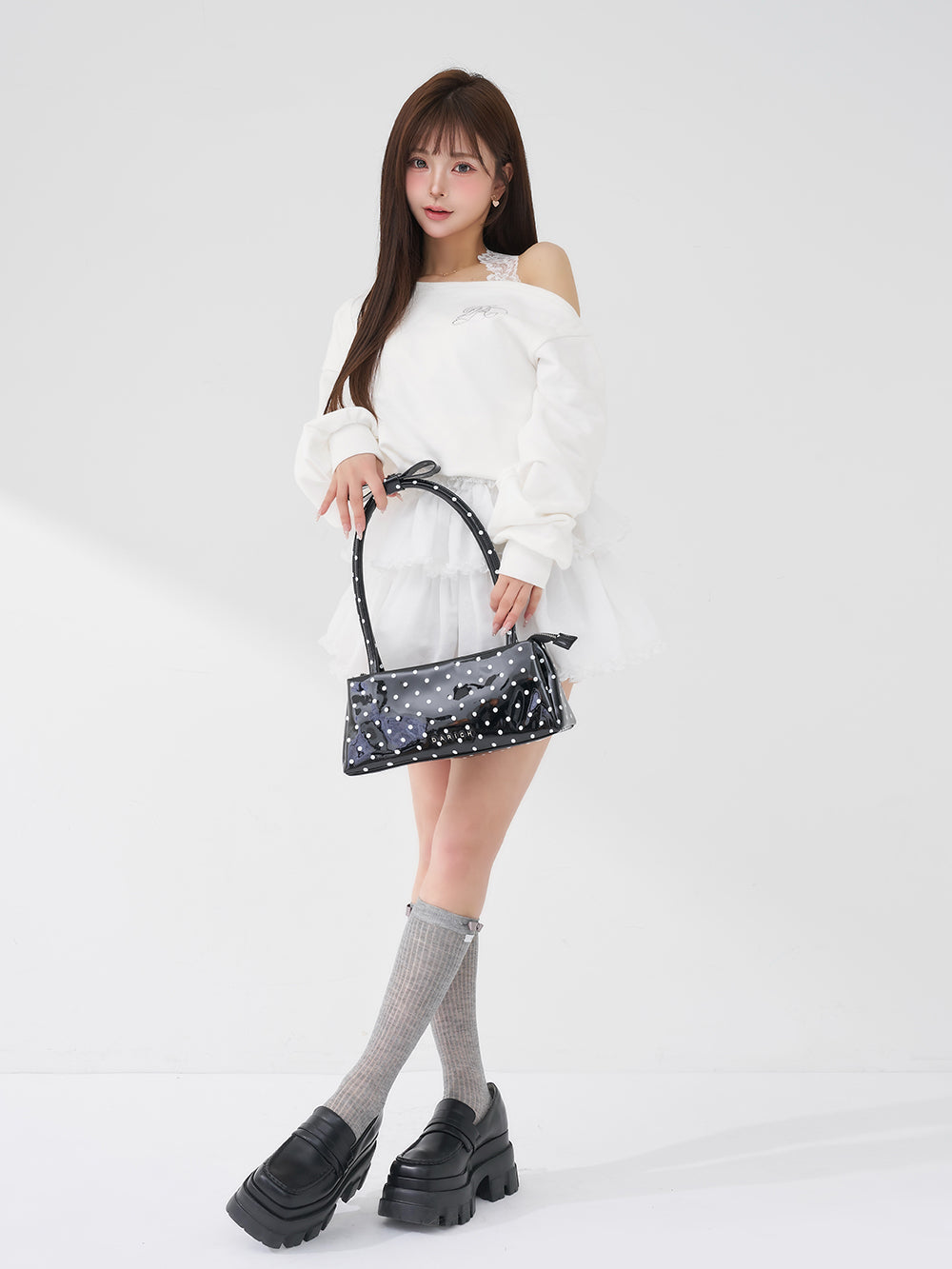 ホルターレースワンショルスウェットトップス