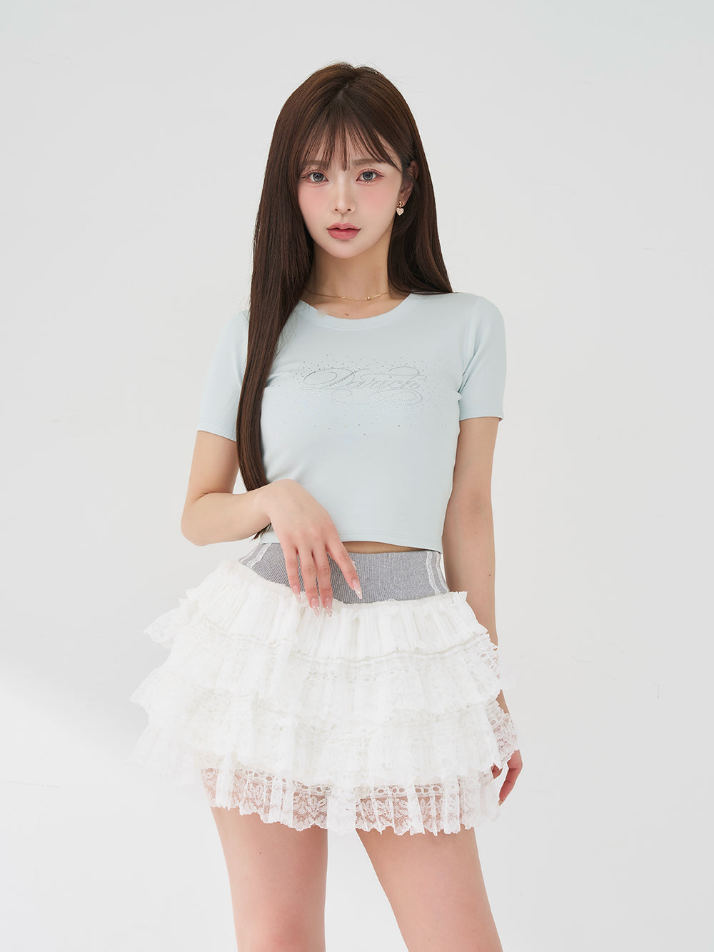 ロゴビジューエンジェルモチーフTシャツ - sax