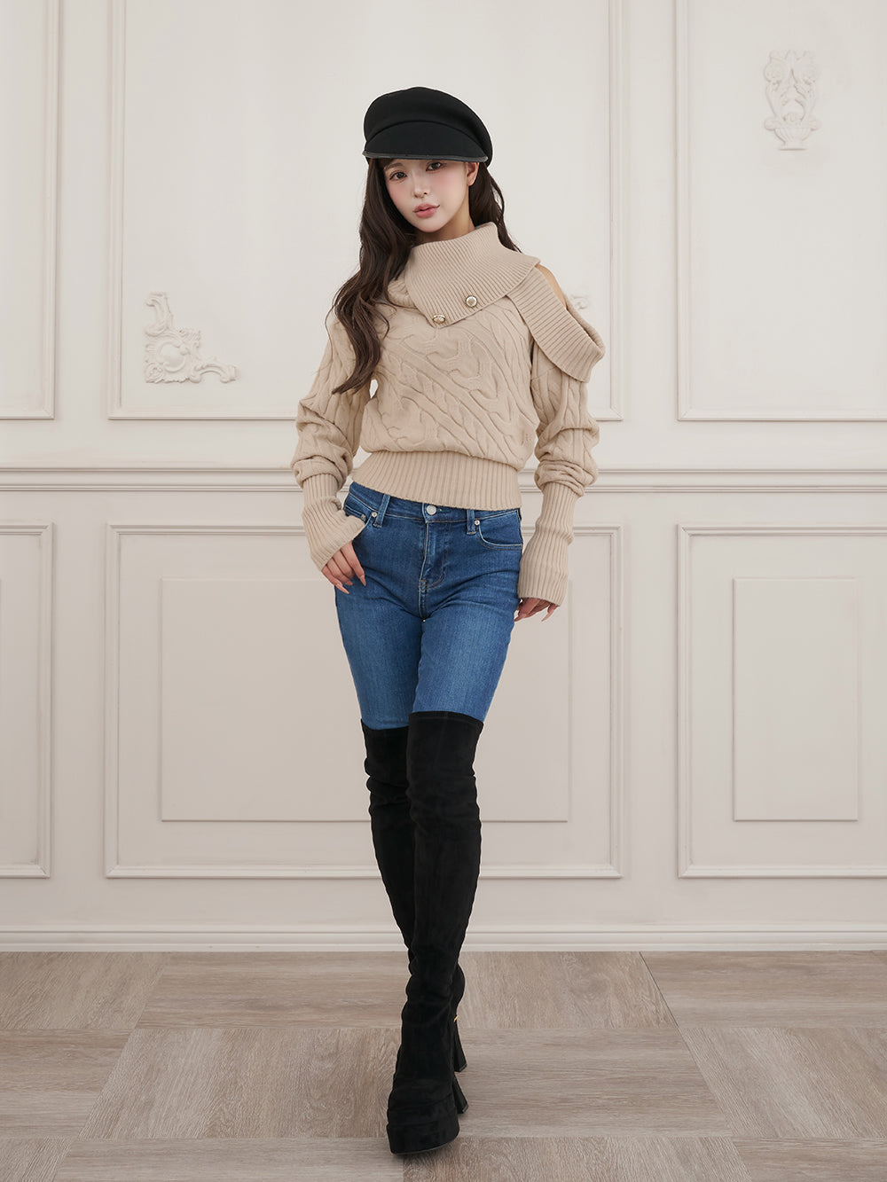 モデル：158cm（着用サイズ：FREE　着用カラー：BEG）