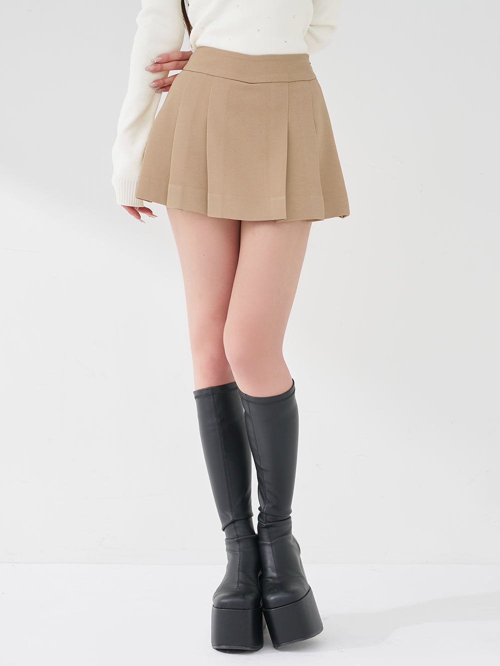 ワイドプリーツミニスカート - beg