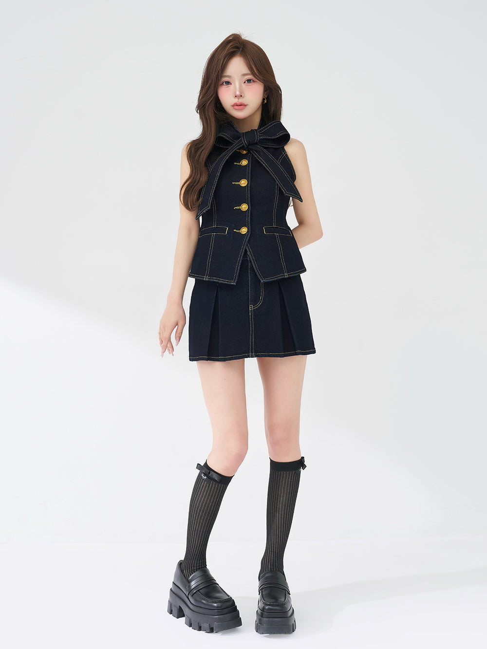 DDボタンリボンデニムトップス – Darich