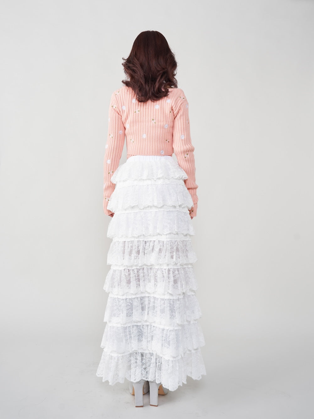 フラワーレースティアードフリルスカート