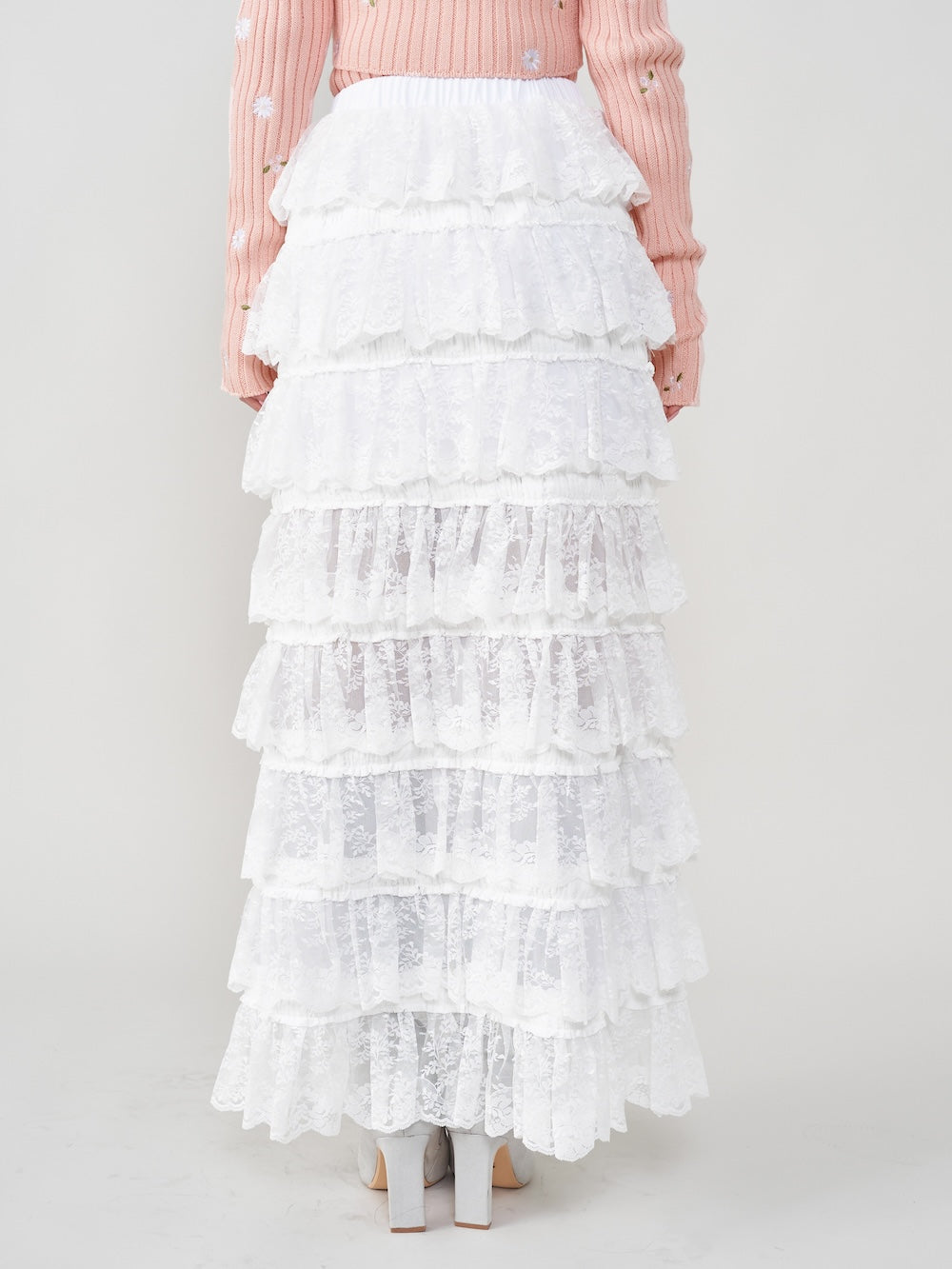 フラワーレースティアードフリルスカート