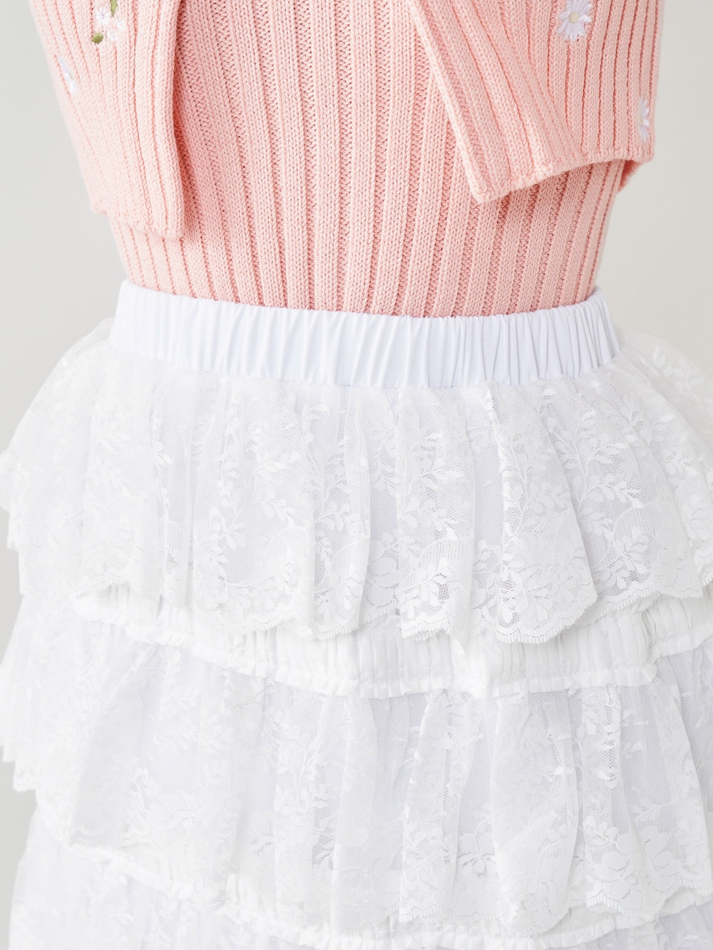 フラワーレースティアードフリルスカート