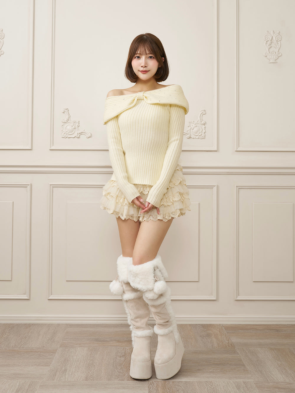 モデル：162cm（着用サイズ：FREE　着用カラー：WHT）