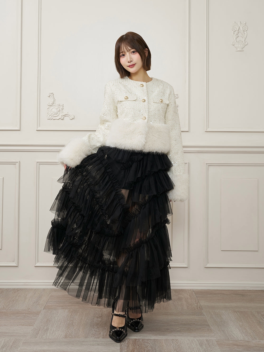 モデル：162cm（着用サイズ：S　着用カラー：WHT）
