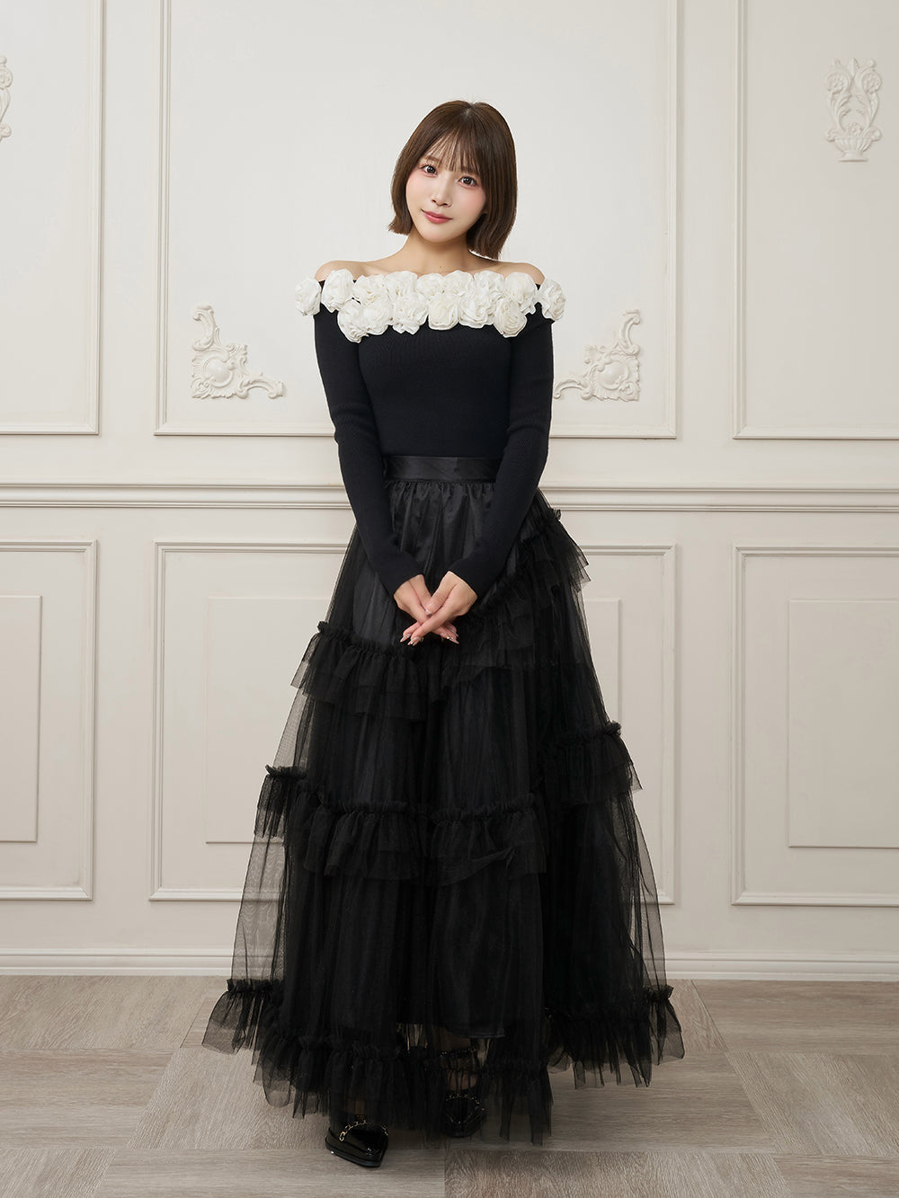 モデル：162cm（着用サイズ：FREE　着用カラー：BLK）