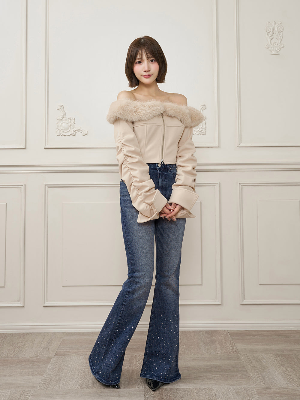 モデル：162cm（着用サイズ：FREE　着用カラー：BEG）