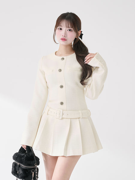 Box-pleat tweed mini dress