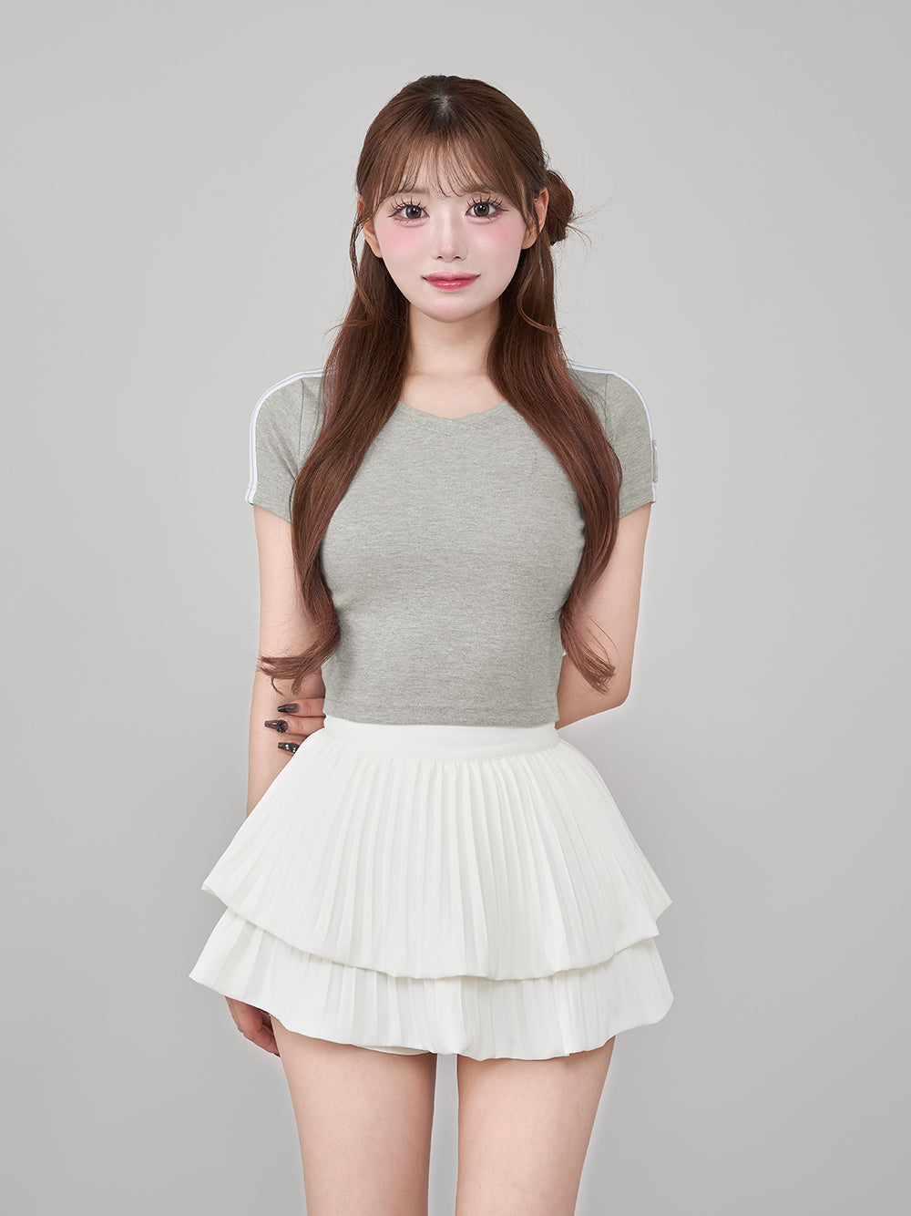 ラインロゴVネックTシャツ - gry
