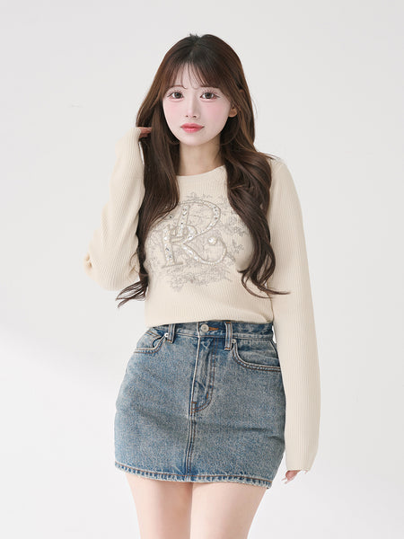 DR Bijoux Flower Rib Knit Top