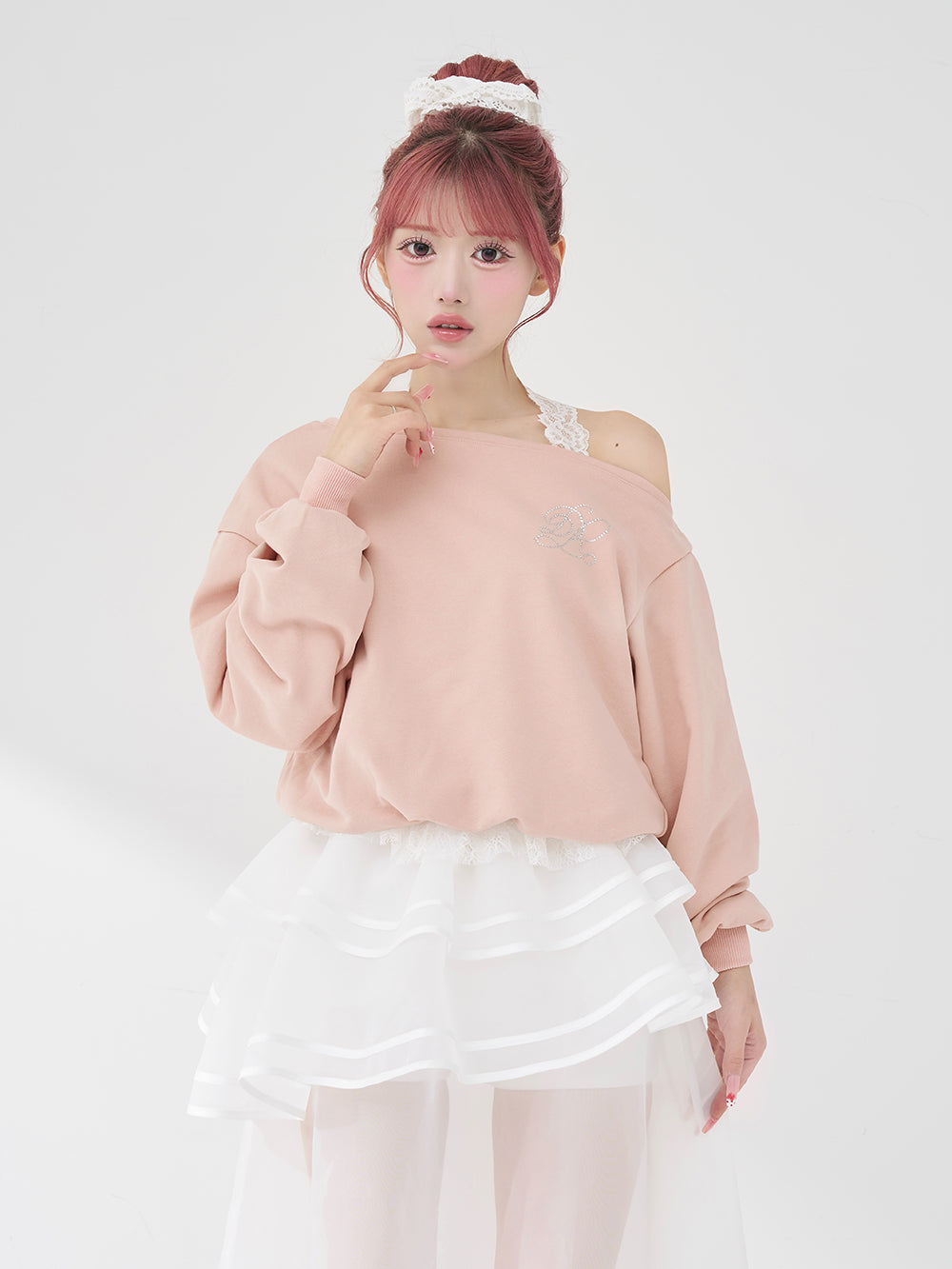 ホルターレースワンショルスウェットトップス - pnk