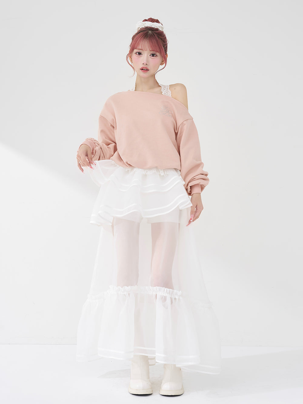 ホルターレースワンショルスウェットトップス