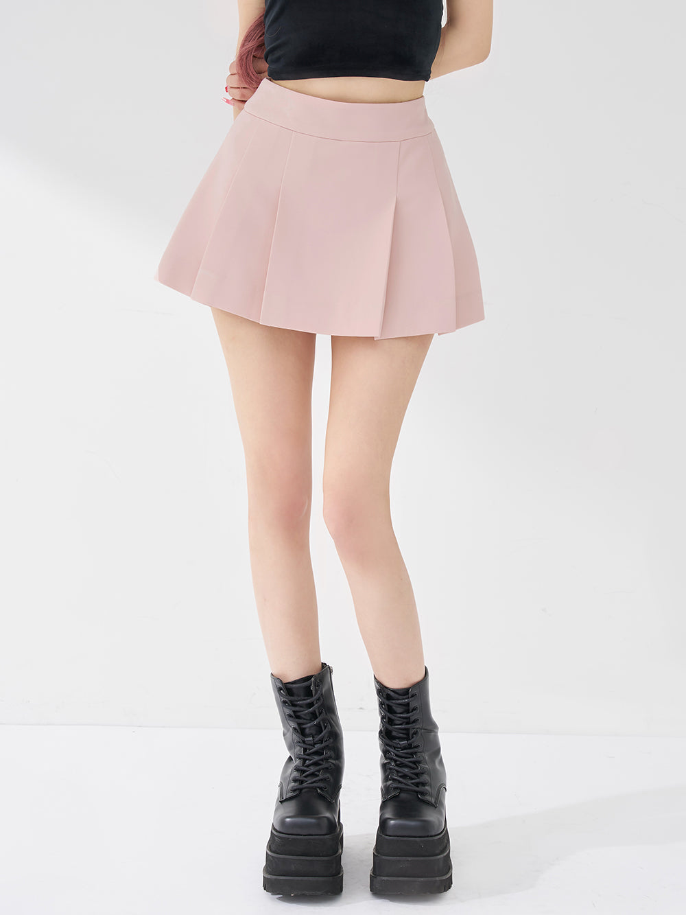 ワイドプリーツミニスカート - pnk