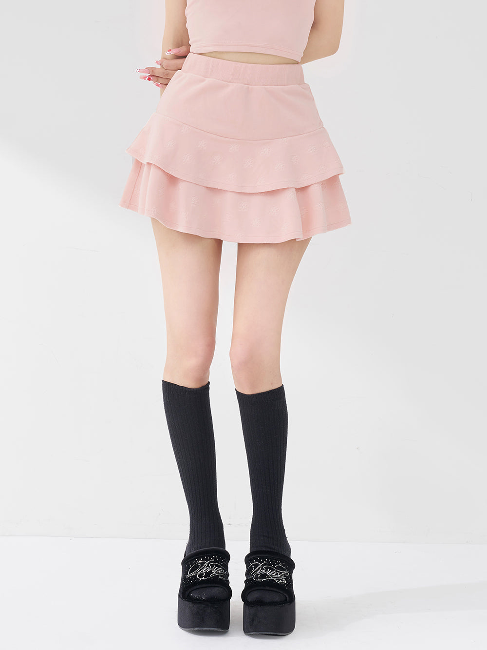 Darich シグネチャーDRベロアミニスカート BLK FLサイズ ダーリッチ Darich シグネチャーDRベロアミニスカート （ベビーピンク