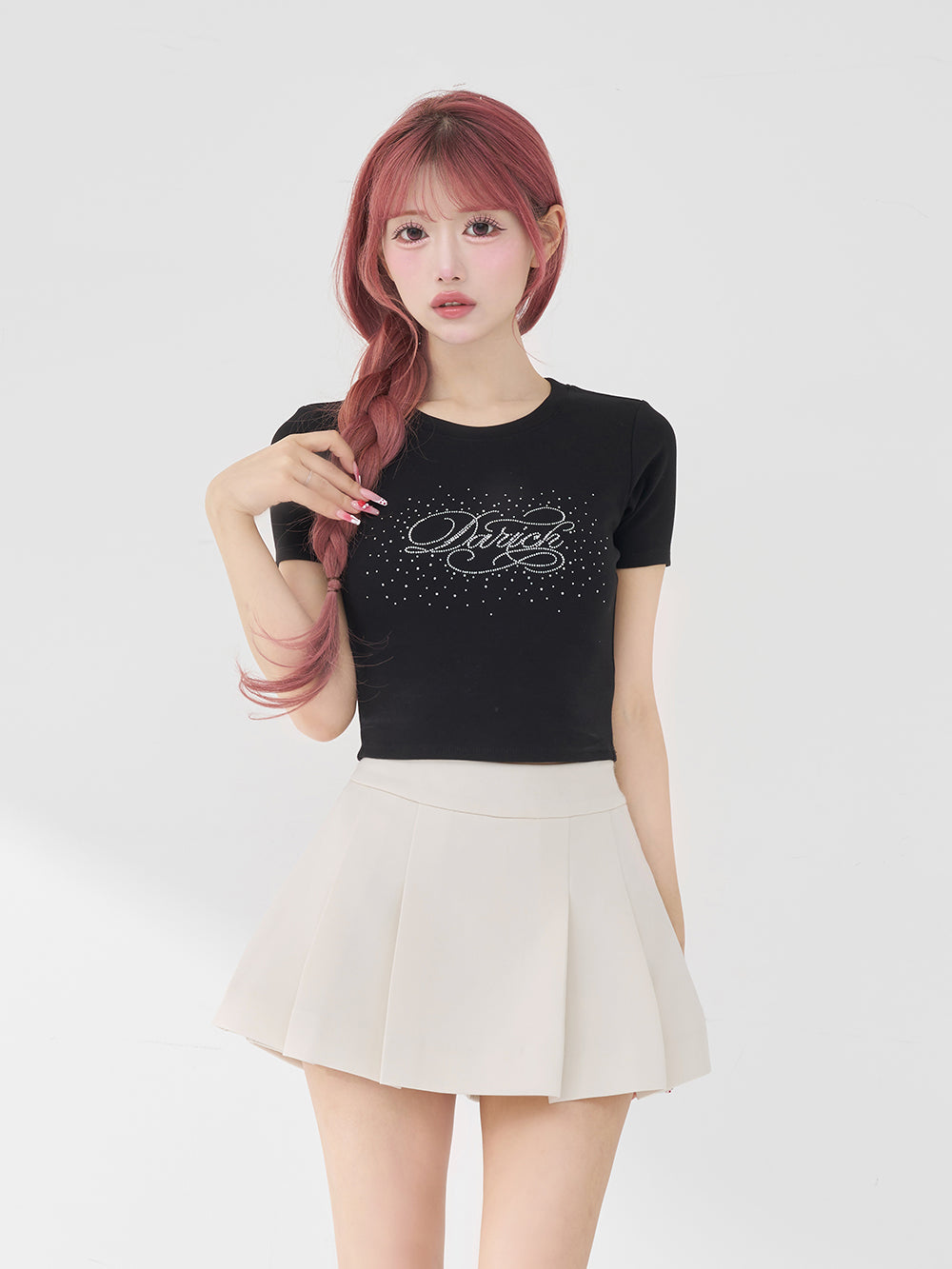 ロゴビジューエンジェルモチーフTシャツ - blk