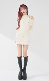 darich ビジューケーブルミニニットワンピース キルティングビジューニットミニワンピース – Darich