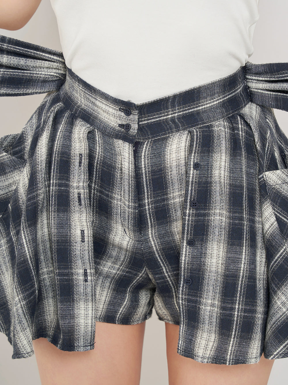 レイヤードチェックショートパンツ