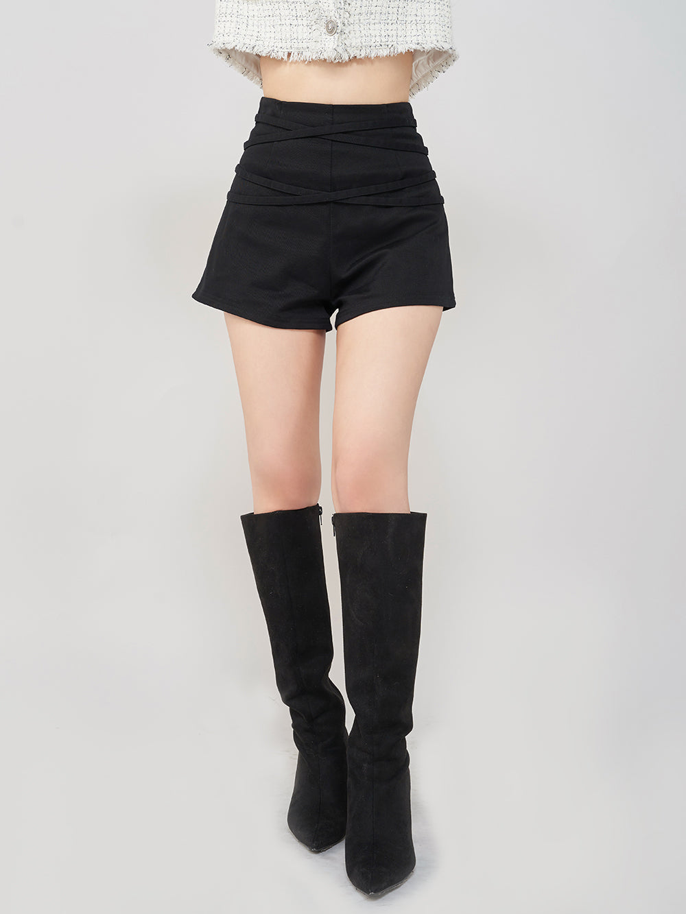 ダブルクロスベルトショートパンツ - blk