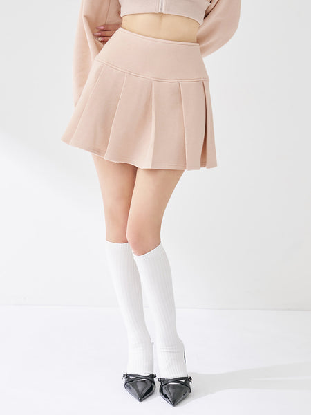 Color lamé sweatshirt pleated mini skirt