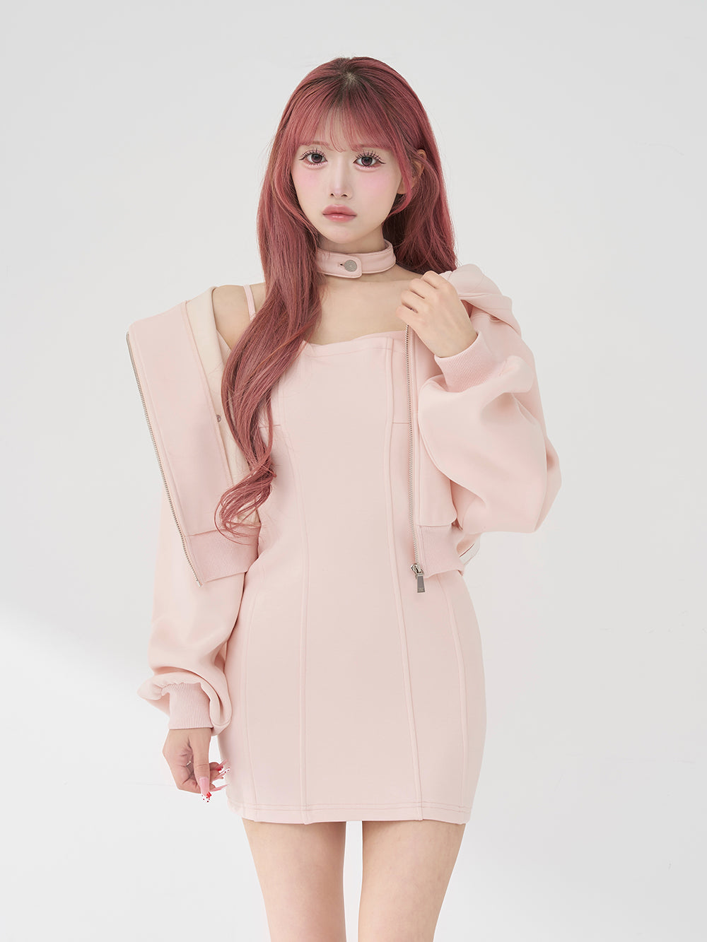 ボンディングスウェットアンサンブルミニワンピース - pnk