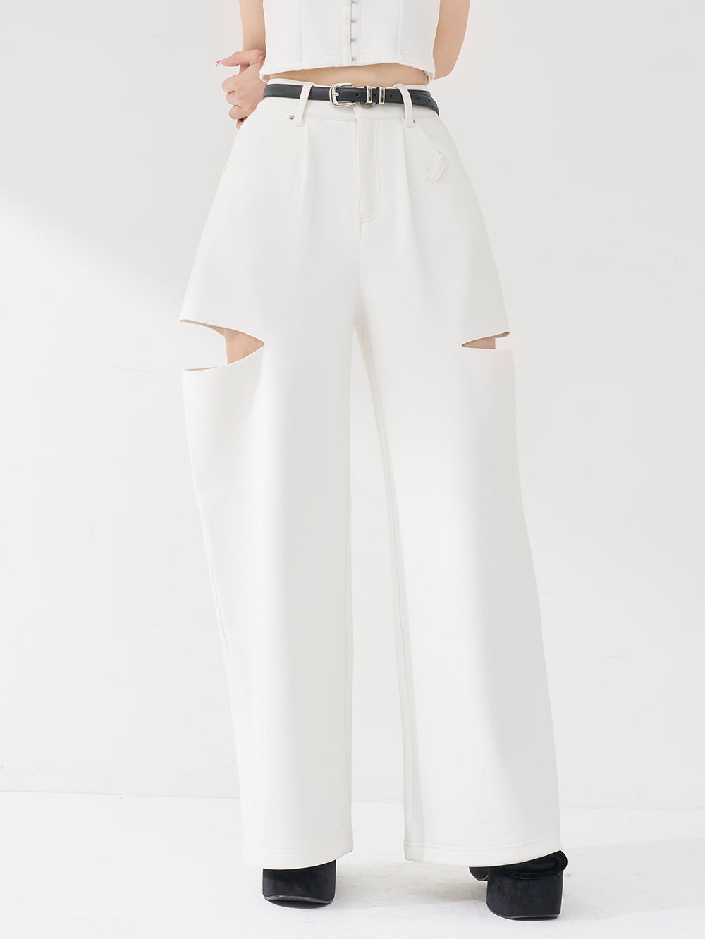 ボンディングスウェットサイドスリットワイドパンツ - wht