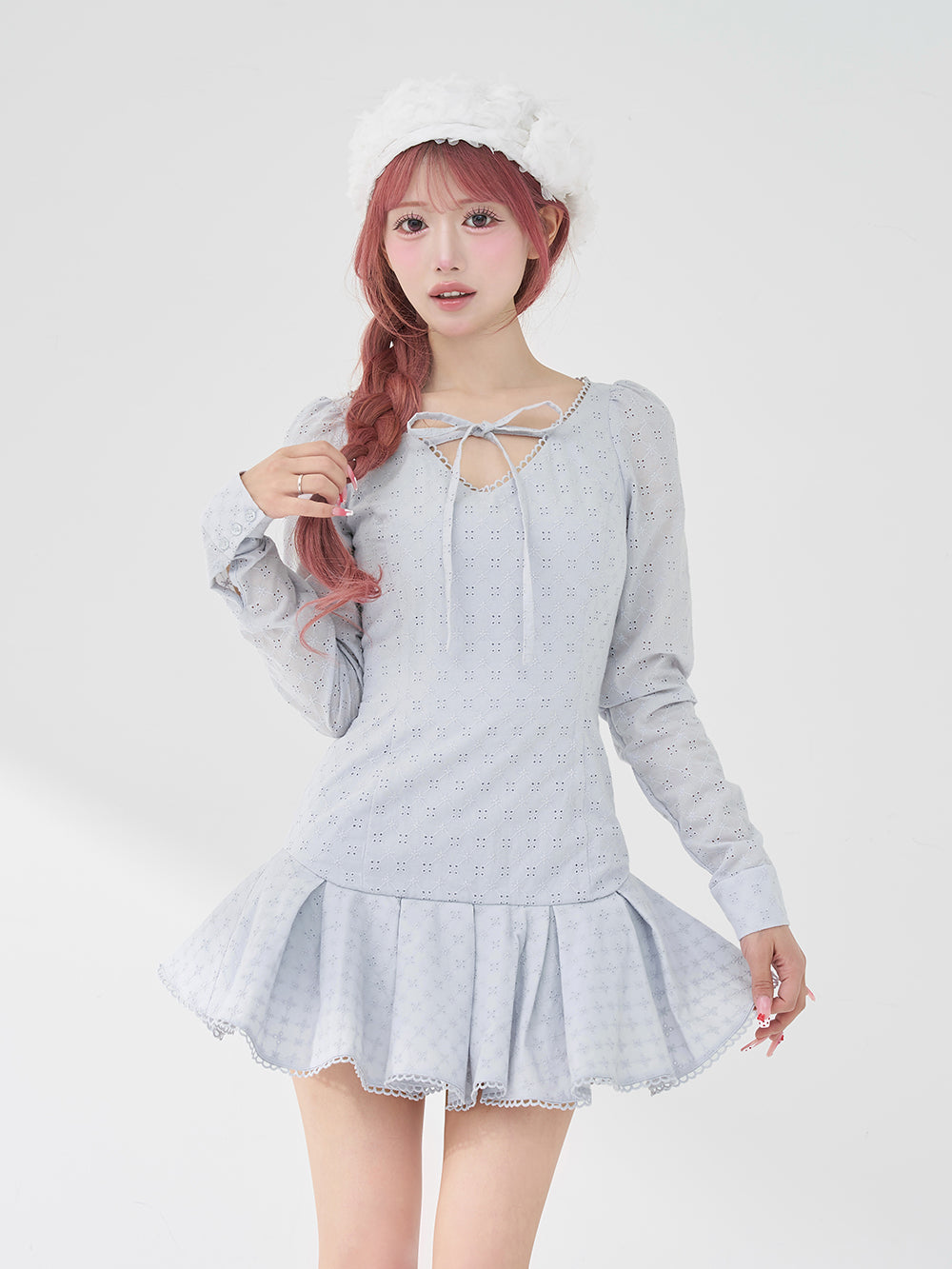 DDボタンミックスパターンニットミニワンピース – Darich