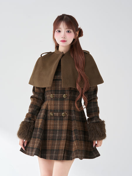 [Comes with Darich Logo Garment Bag & DD Logo Velour Hanger] Cape Check Napoleon Coat