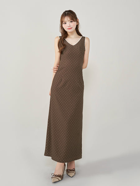 Polka Dot Gathered Long Dress