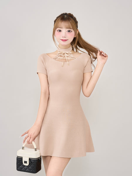 American Sleeve Lace Flare Knit Mini Dress