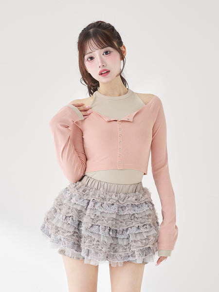 Off-the-Shoulder Layered Ribbed Top