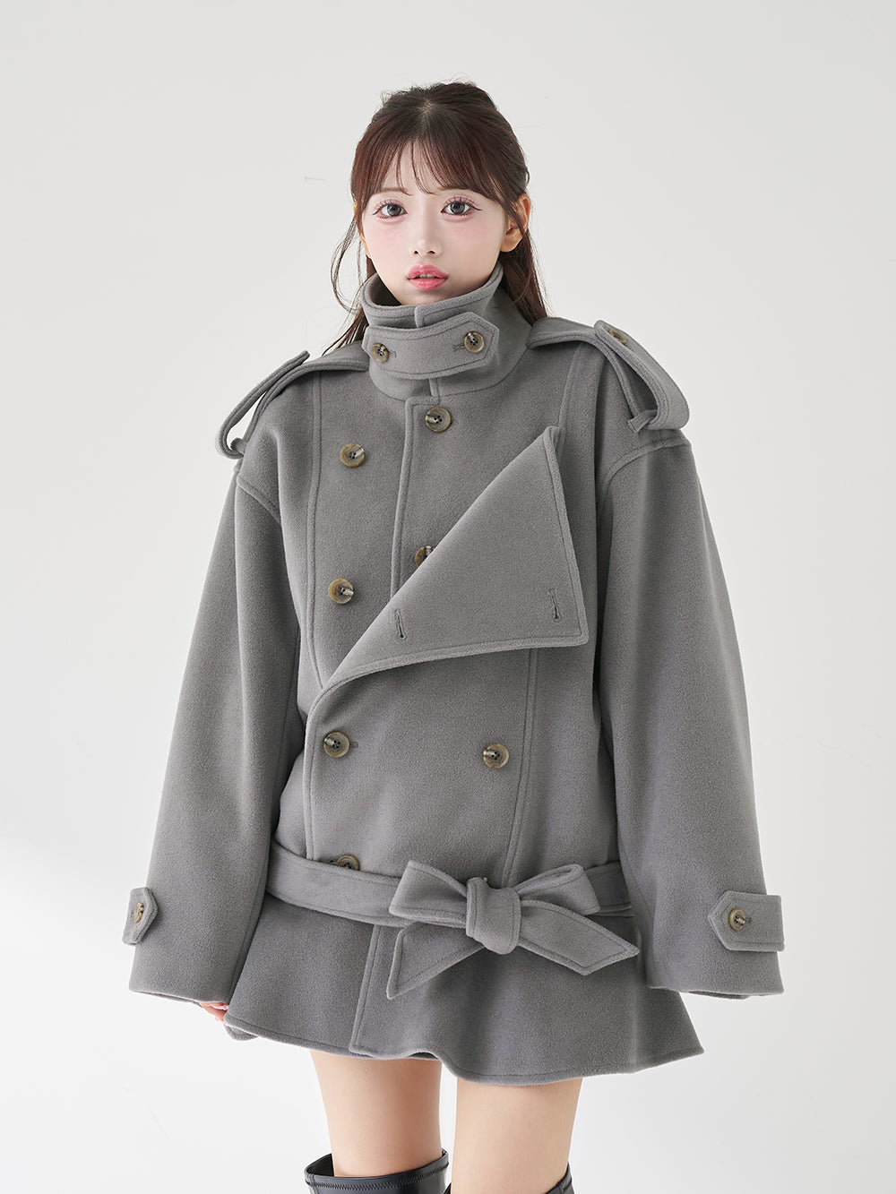 ドロップショルダージャケットコート - gry