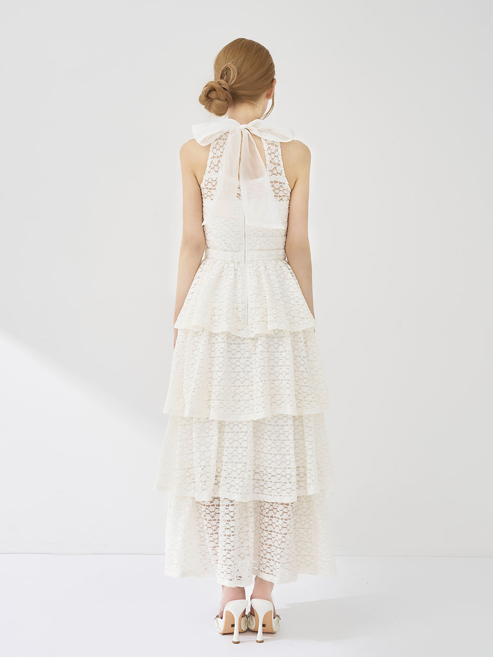 バックリボンフラワーレースティアードロングドレス – Darich (ダーリッチ)