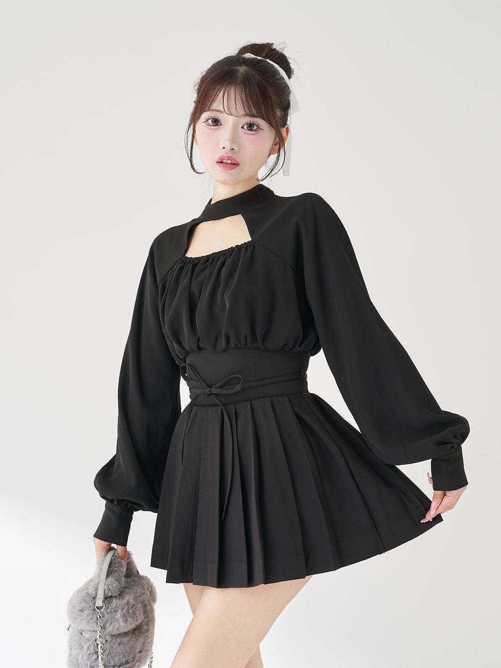 ドッキングコルセットプリーツミニワンピース - blk