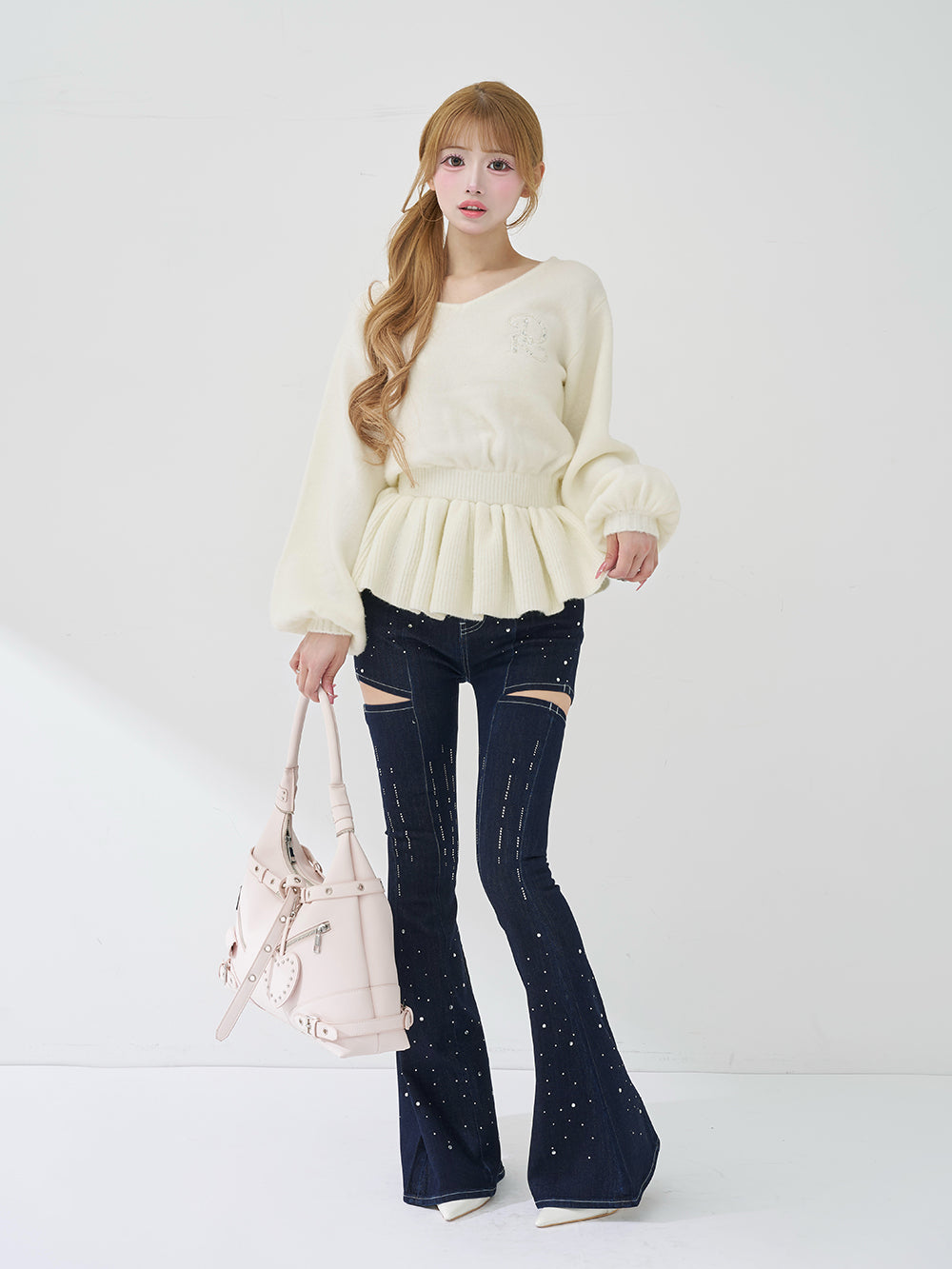 ぺプラムVネックニットトップス – Darich