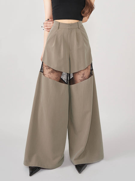 Lace-paneled Wide-leg Trousers
