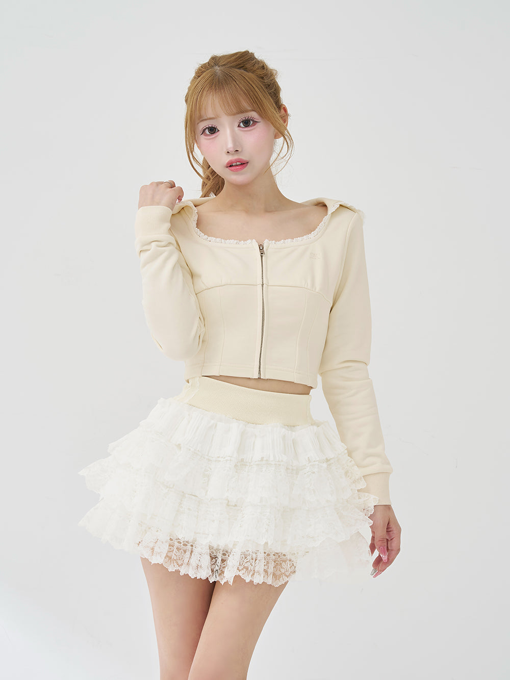 レースドッキングスウェットスカートセットアップ - ivo