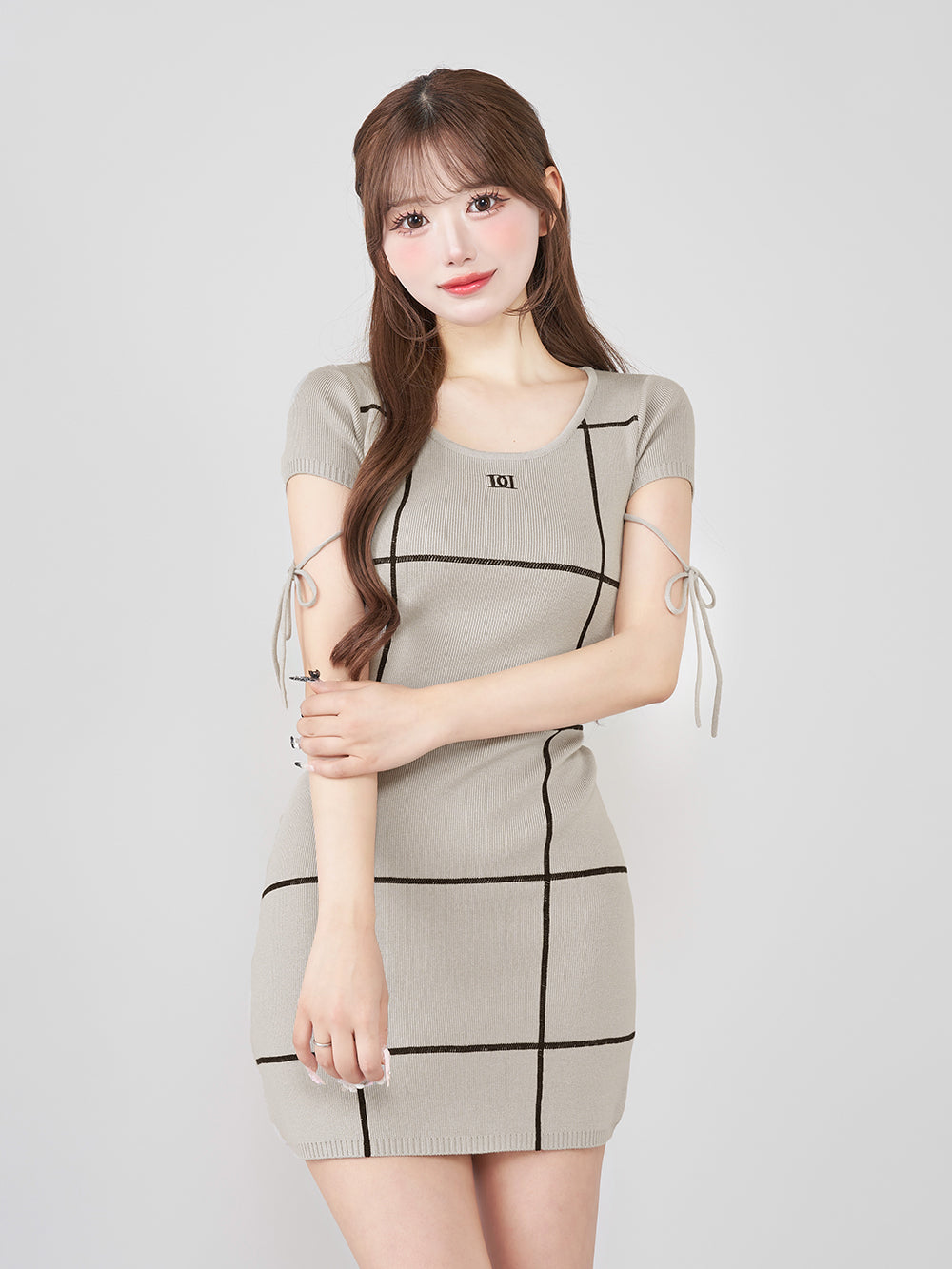 バックオープンステッチニットミニワンピース - gry
