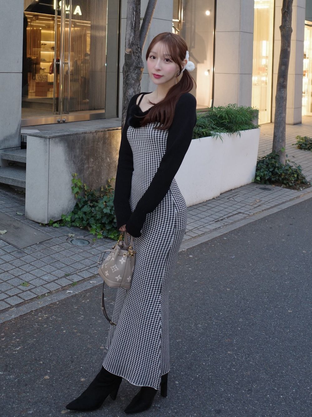 Darich アンサンブルチェックニットロングワンピース BLK FREE アンサンブルチェックニットロングワンピース – Darich (ダーリッチ)