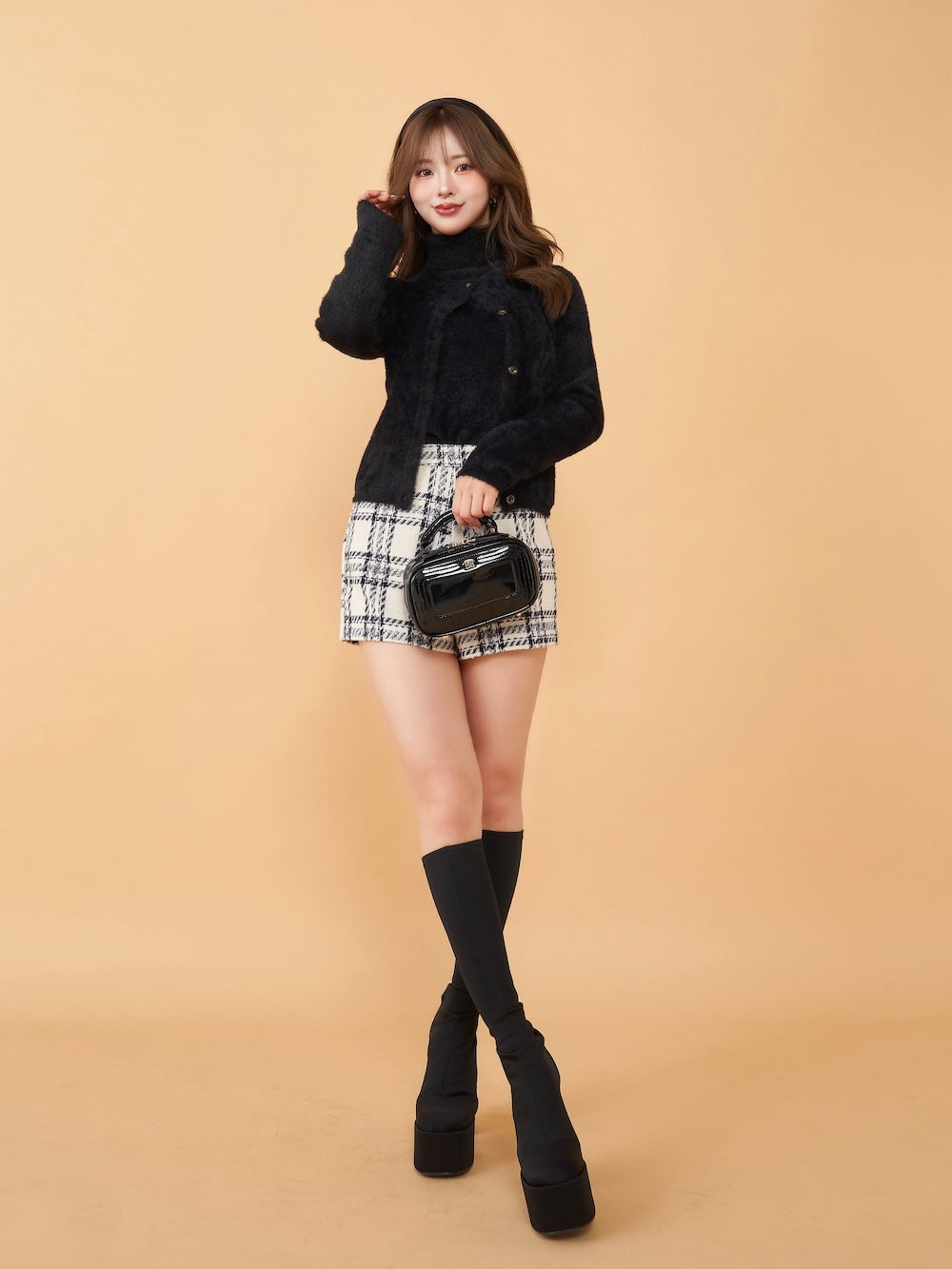 チェックツイードハイウエストショートパンツ