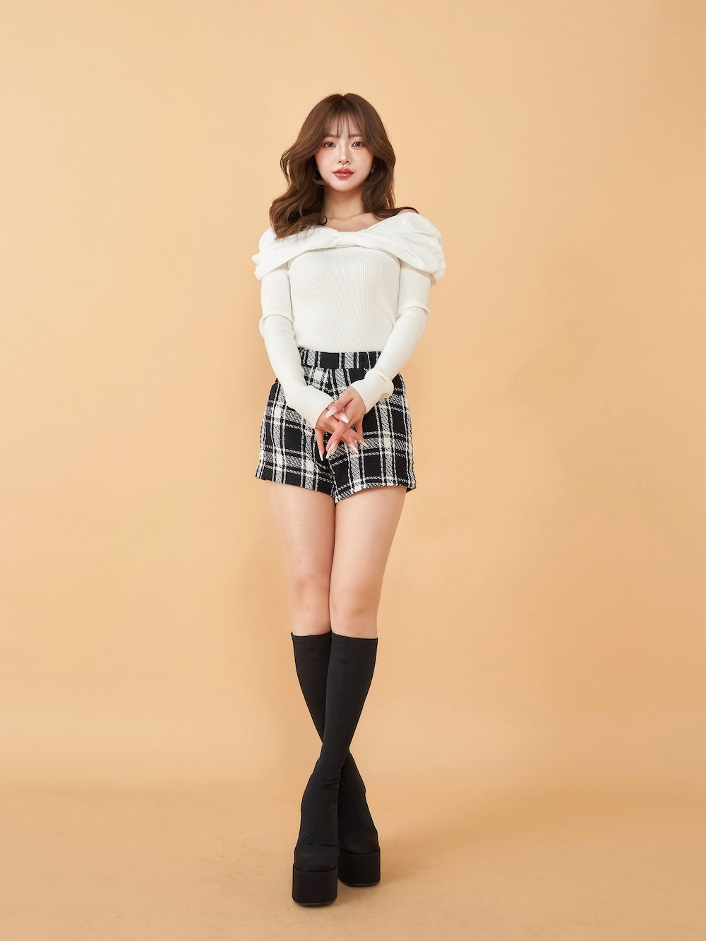 チェックツイードハイウエストショートパンツ