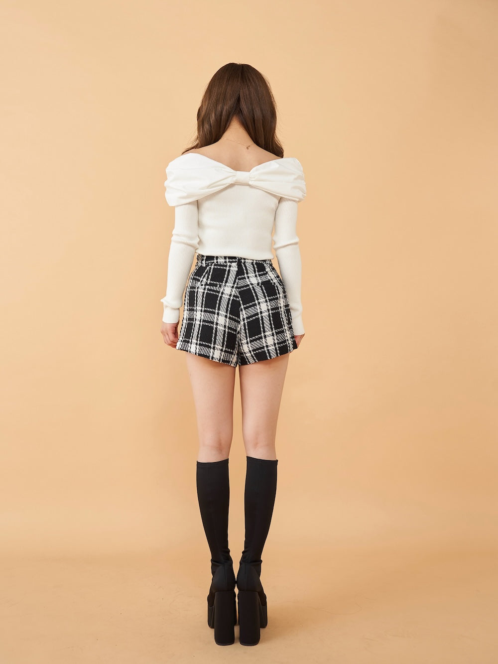 チェックツイードハイウエストショートパンツ