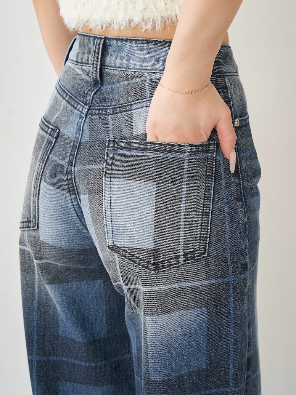 ブロックチェックワイドデニムパンツ