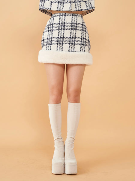 Docking Faux Fur Tweed Mini Skirt