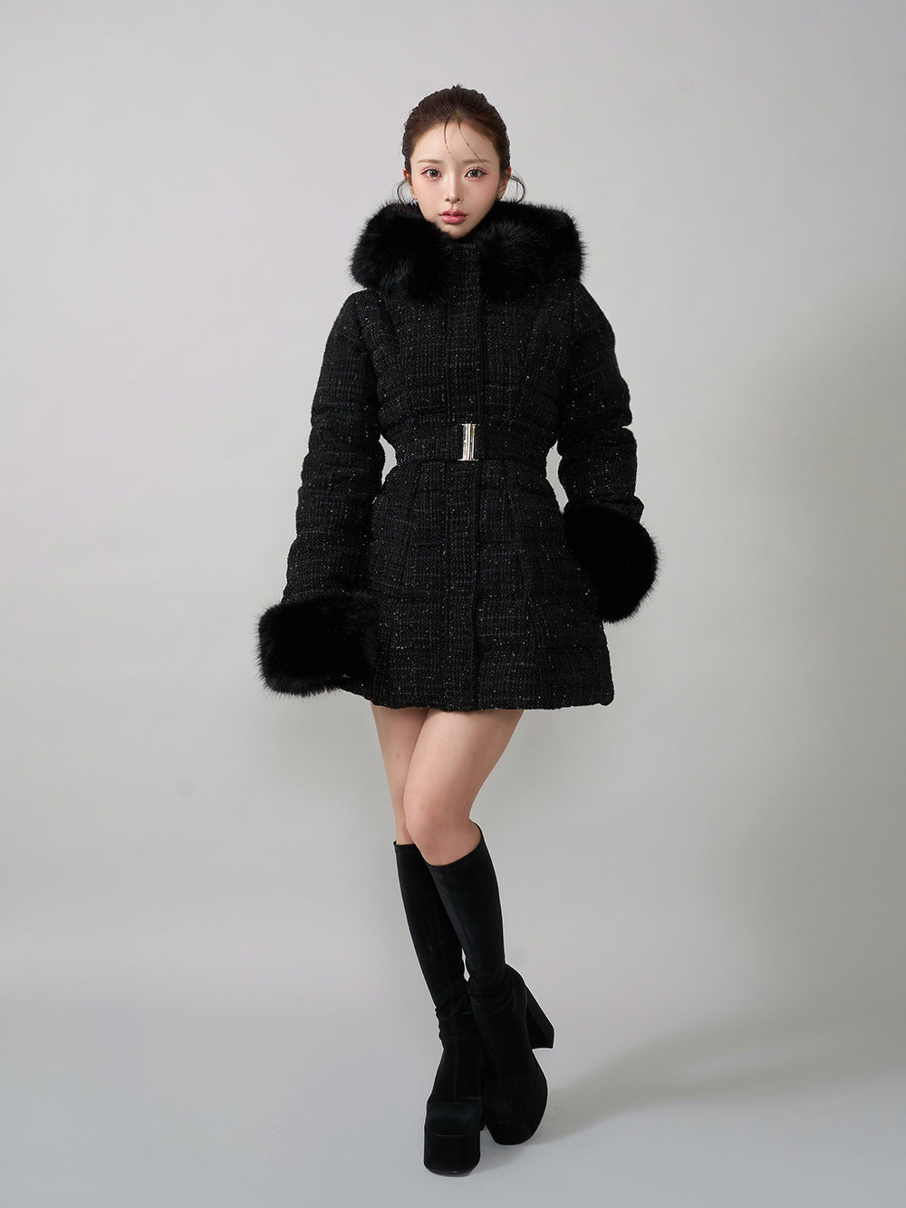 モデル：158cm（着用サイズ：S　着用カラー：BLK）