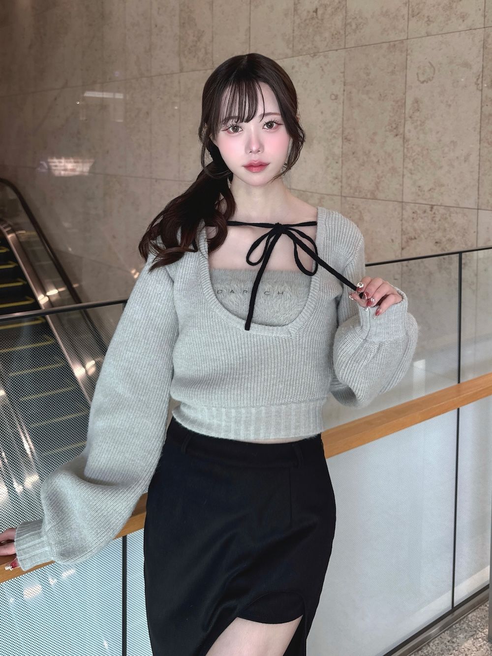 モデル：161cm（着用サイズ：FREE　着用カラー：GRY）