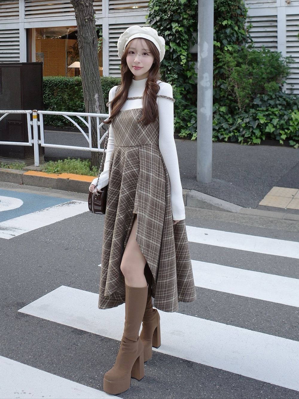 レイヤードチェックイレヘムミディワンピース – Darich