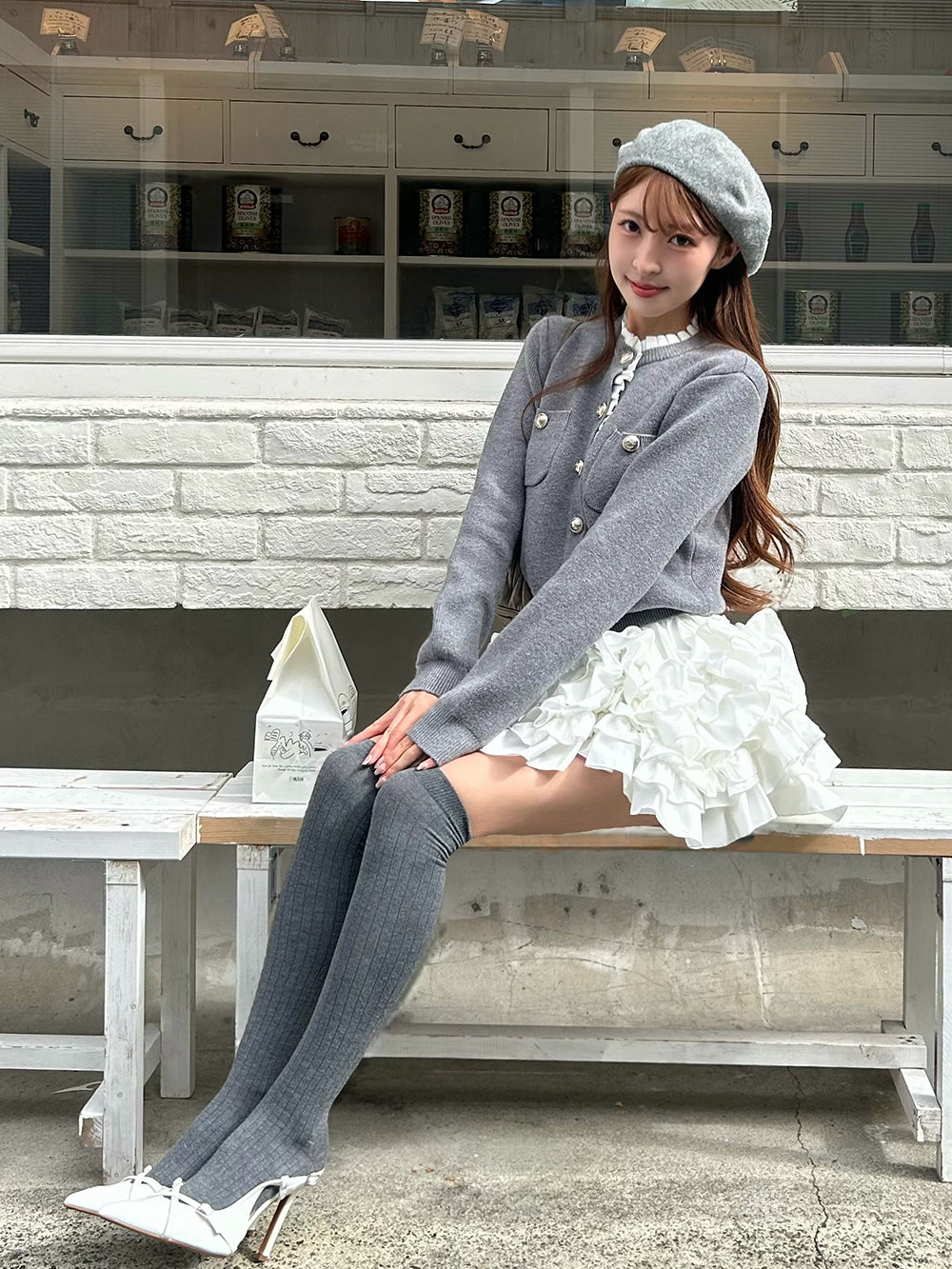 モデル：161cm（着用サイズ：FREE　着用カラー：WHT）
